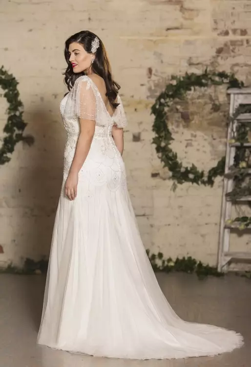 TC W239 Plus Size Wedding Dresses with 20s Beaded Sleeves True Curves